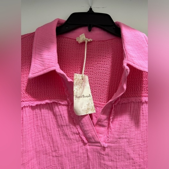 Hem And Thread V-Neck Pink  Sleeves Top Large NWT - Picture 5 of 11